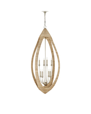 Currey & Company Menorca Hand-Wrapped Abaca Rope Chandelier with Silver Leaf Artisan Open-Weave Frame 9000-0836