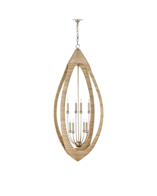 Currey & Company Menorca Hand-Wrapped Abaca Rope Chandelier with Silver Leaf Artisan Open-Weave Frame 9000-0836