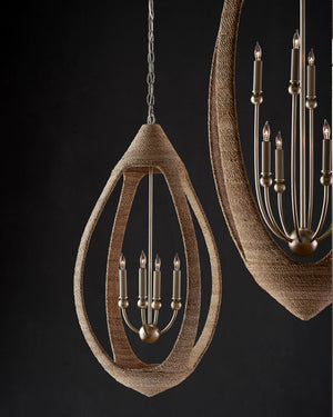 Currey & Company Menorca Hand-Wrapped Abaca Rope Chandelier with Silver Leaf Artisan Open-Weave Frame 9000-0836