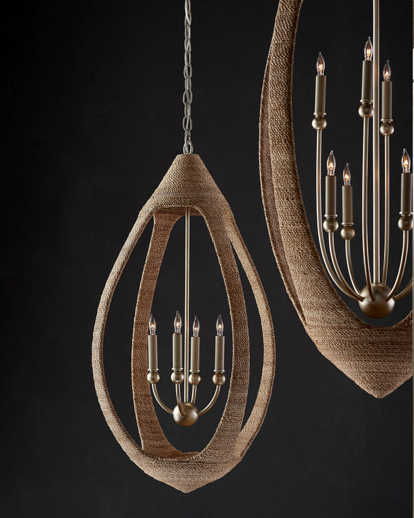 Currey & Company Menorca Hand-Wrapped Abaca Rope Chandelier with Silver Leaf Artisan Open-Weave Frame 9000-0836