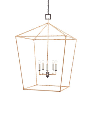 Currey & Company Denison Grande Oversized Rattan Wrapped Wrought Iron Pendant Lantern for Dining Rooms 9000-0871