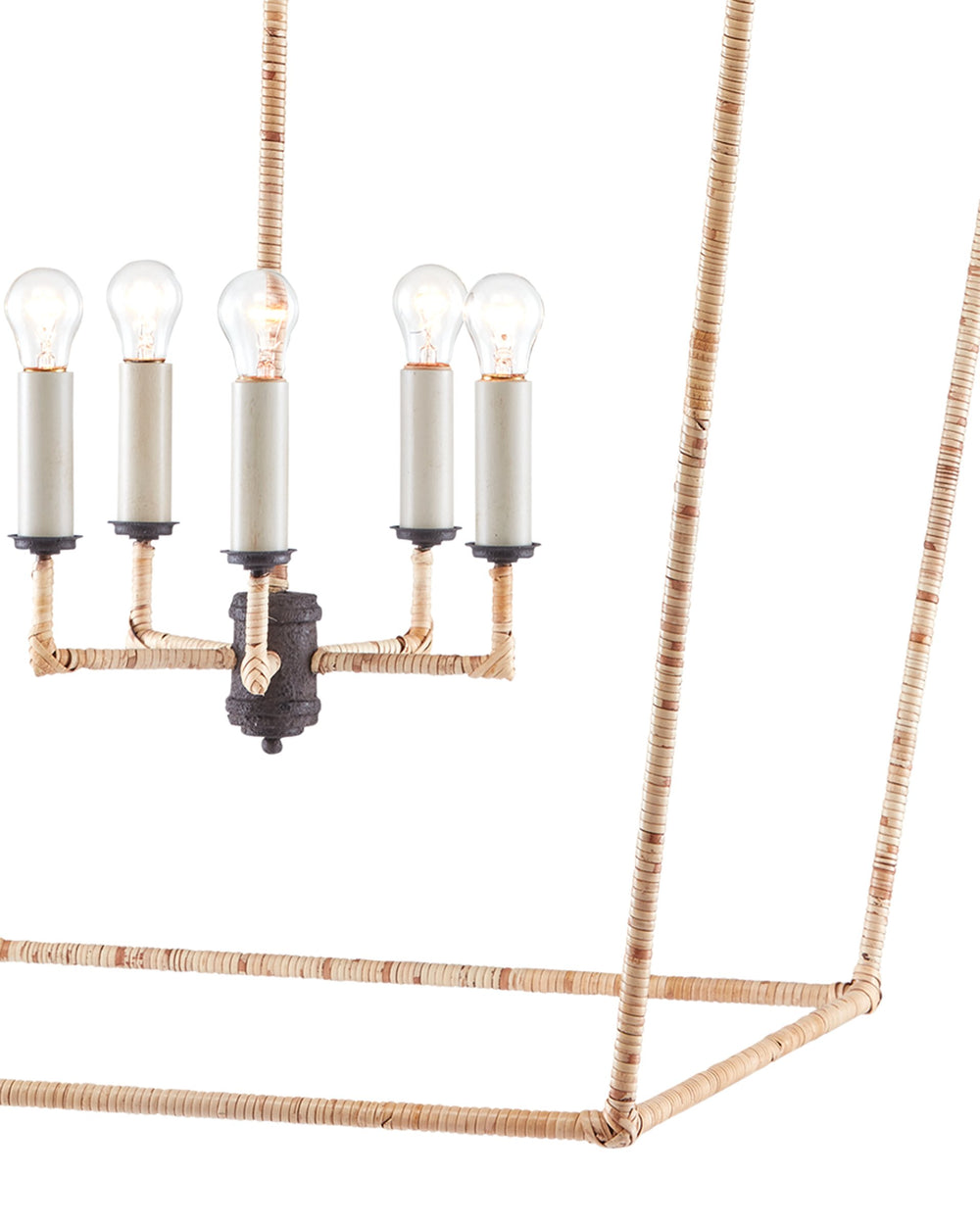 Currey & Company Denison Grande Oversized Rattan Wrapped Wrought Iron Pendant Lantern for Dining Rooms 9000-0871