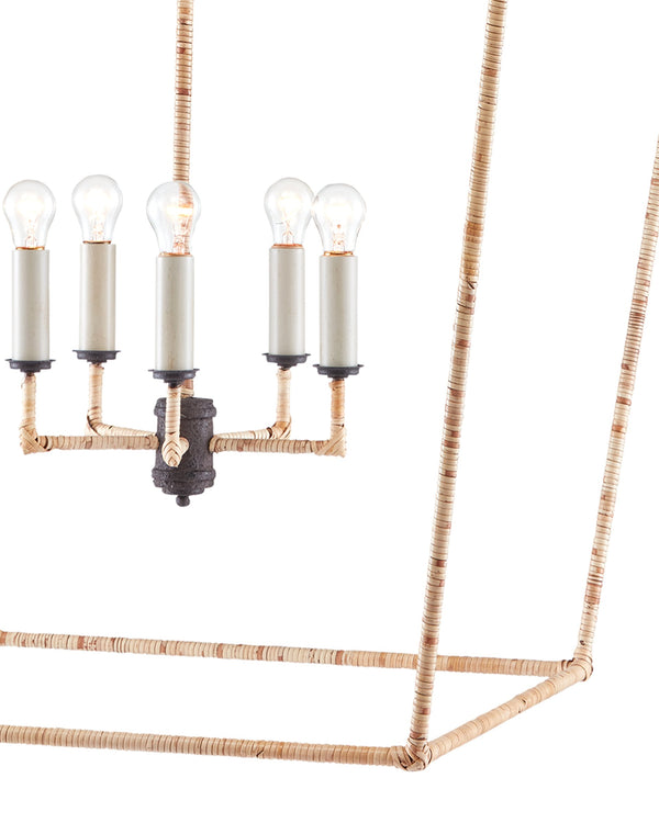 Currey & Company Denison Grande Oversized Rattan Wrapped Wrought Iron Pendant Lantern for Dining Rooms 9000-0871