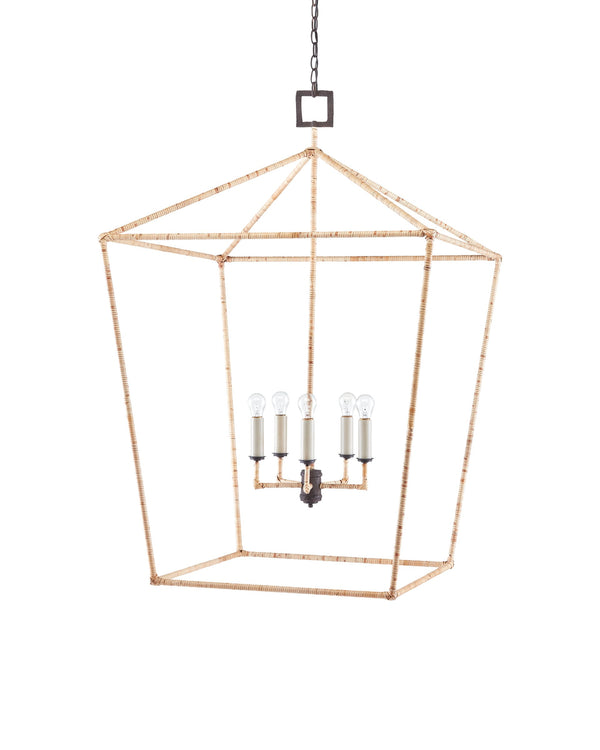 Currey & Company Denison Grande Oversized Rattan Wrapped Wrought Iron Pendant Lantern for Dining Rooms 9000-0871