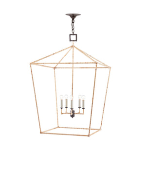 Currey & Company Denison Grande Oversized Rattan Wrapped Wrought Iron Pendant Lantern for Dining Rooms 9000-0871