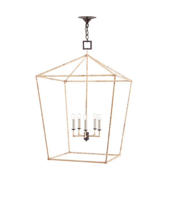 Currey & Company Denison Grande Oversized Rattan Wrapped Wrought Iron Pendant Lantern for Dining Rooms 9000-0871
