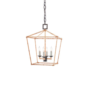 Currey & Company Denison Wrought Iron Pendant Lantern Handcrafted Architectural Light for Entryways Natural / Molé Black 9000-0873