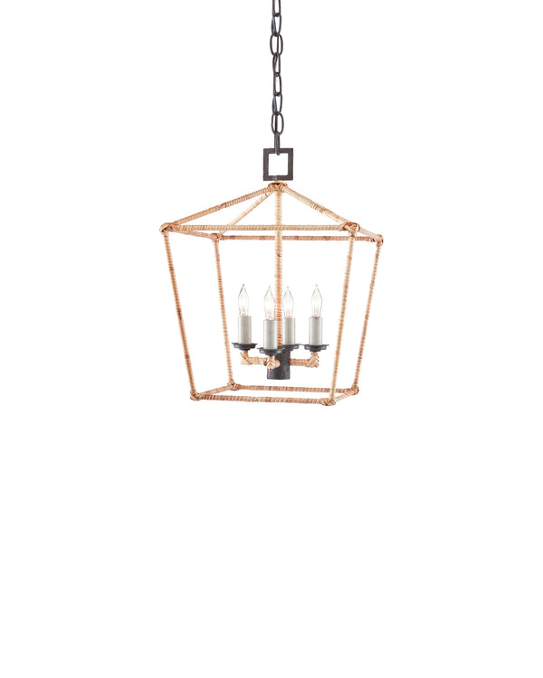 Currey & Company Denison Wrought Iron Pendant Lantern Handcrafted Architectural Light for Entryways Natural / Molé Black 9000-0873