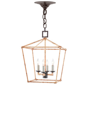 Currey & Company Denison Wrought Iron Pendant Lantern Handcrafted Architectural Light for Entryways Natural / Molé Black 9000-0873