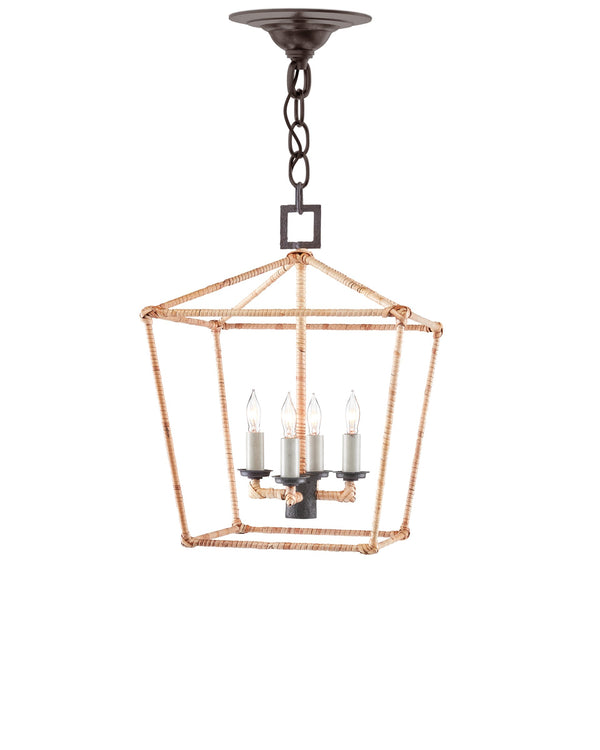 Currey & Company Denison Wrought Iron Pendant Lantern Handcrafted Architectural Light for Entryways Natural / Molé Black 9000-0873
