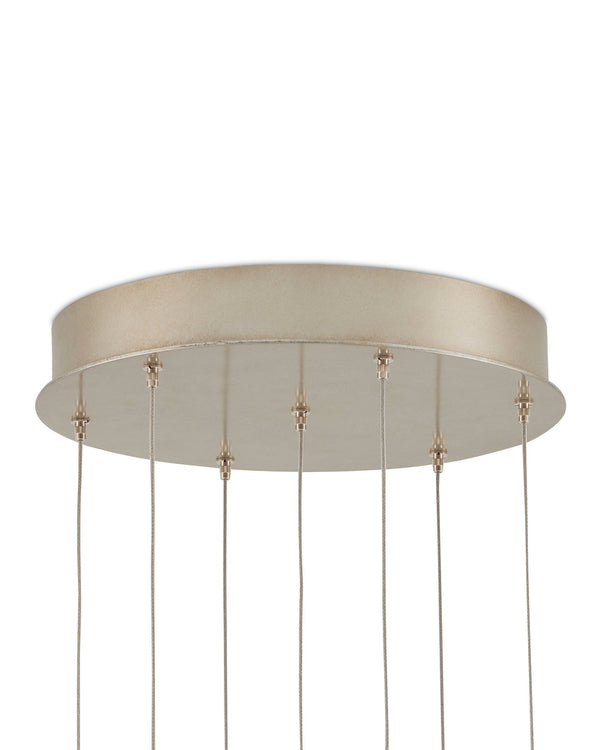 Currey & Company Rame Seven Light Mercury Glass Pendant Handcrafted Metallic Teardrop Dining Fixture Round 9000-0904
