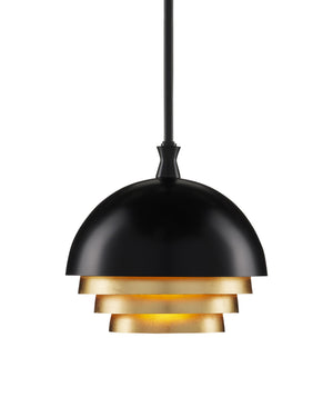 Currey & Company Salviati Steel Dome Pendant Light with Gold Leaf Interior for Dining or Entryway 9000-0953