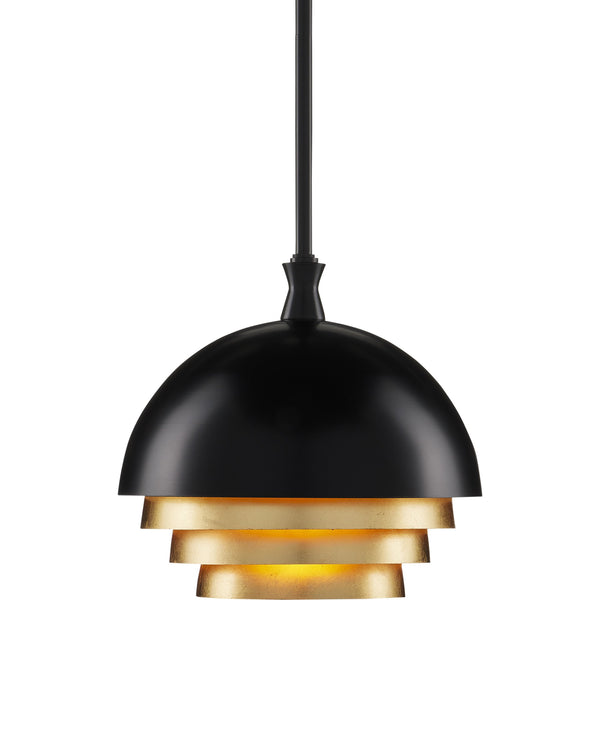 Currey & Company Salviati Steel Dome Pendant Light with Gold Leaf Interior for Dining or Entryway 9000-0953