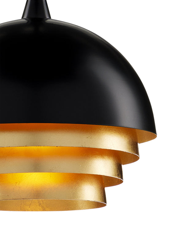 Currey & Company Salviati Steel Dome Pendant Light with Gold Leaf Interior for Dining or Entryway 9000-0953