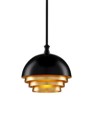 Currey & Company Salviati Steel Dome Pendant Light with Gold Leaf Interior for Dining or Entryway 9000-0953