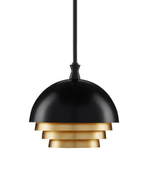 Currey & Company Salviati Steel Dome Pendant Light with Gold Leaf Interior for Dining or Entryway 9000-0953