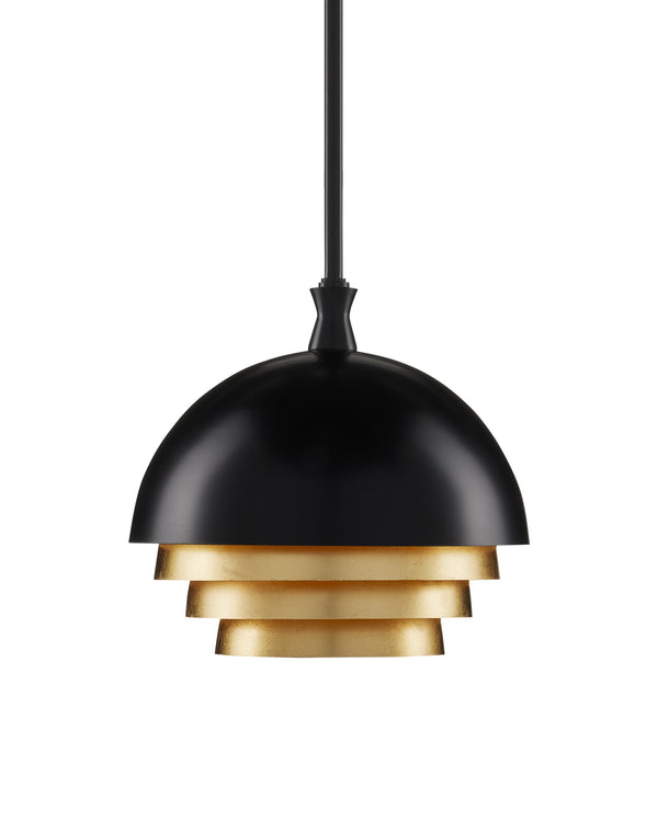 Currey & Company Salviati Steel Dome Pendant Light with Gold Leaf Interior for Dining or Entryway 9000-0953