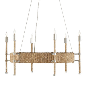 Currey & Company Monzie Silver Leaf Steel Chandelier with Rope Wrapped Arms and Candelabra Bobeches 9000-0955