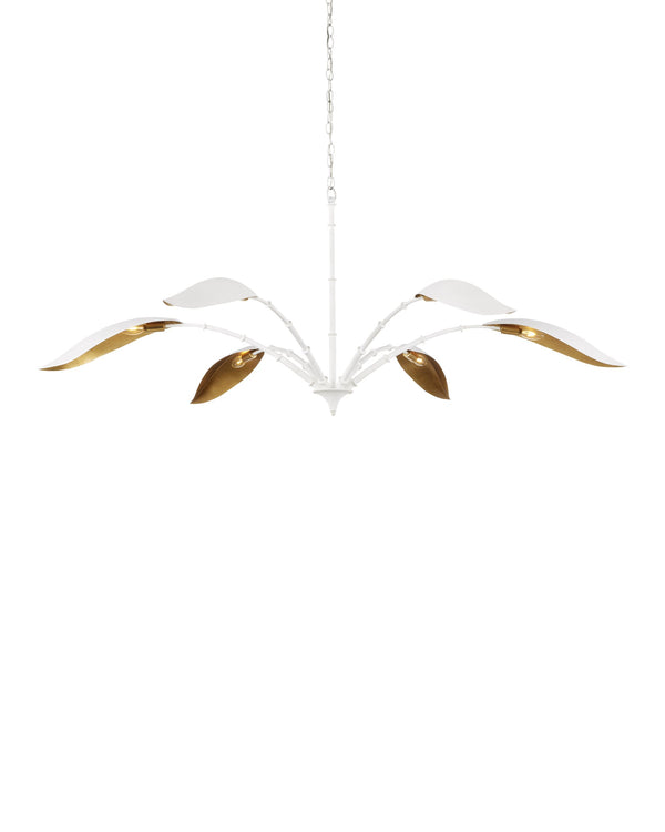 Currey & Company Yuriko Six Petal Bloom Chandelier with Gold Leaf Interior and White Finish 9000-0974