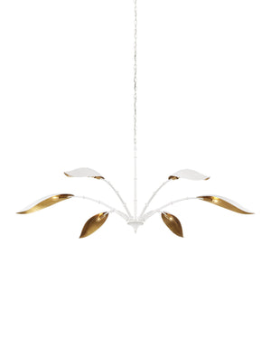 Currey & Company Yuriko Six Petal Bloom Chandelier with Gold Leaf Interior and White Finish 9000-0974