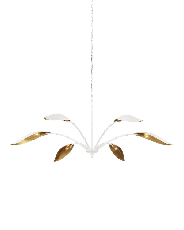 Currey & Company Yuriko Six Petal Bloom Chandelier with Gold Leaf Interior and White Finish 9000-0974