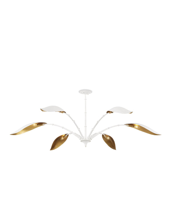Currey & Company Yuriko Six Petal Bloom Chandelier with Gold Leaf Interior and White Finish 9000-0974