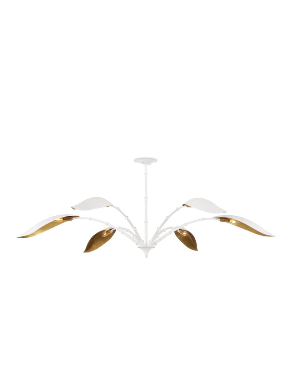 Currey & Company Yuriko Six Petal Bloom Chandelier with Gold Leaf Interior and White Finish 9000-0974