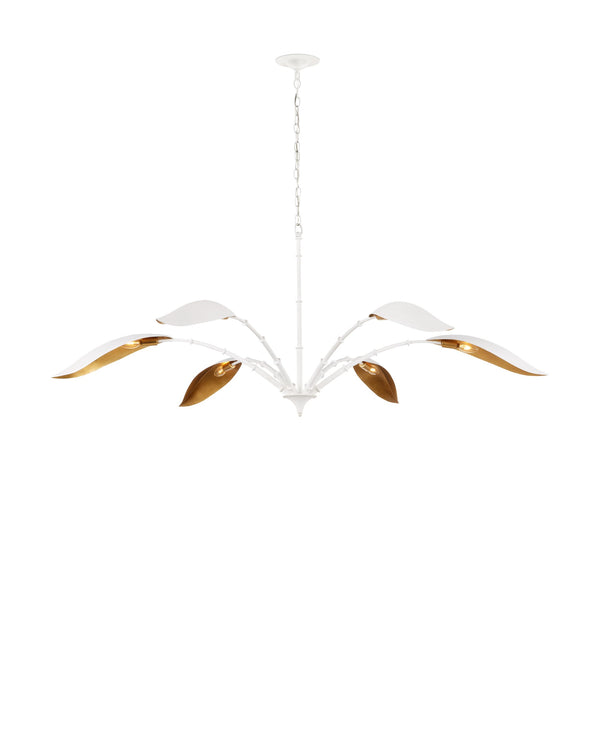 Currey & Company Yuriko Six Petal Bloom Chandelier with Gold Leaf Interior and White Finish 9000-0974