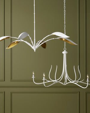 Currey & Company Yuriko Six Petal Bloom Chandelier with Gold Leaf Interior and White Finish 9000-0974