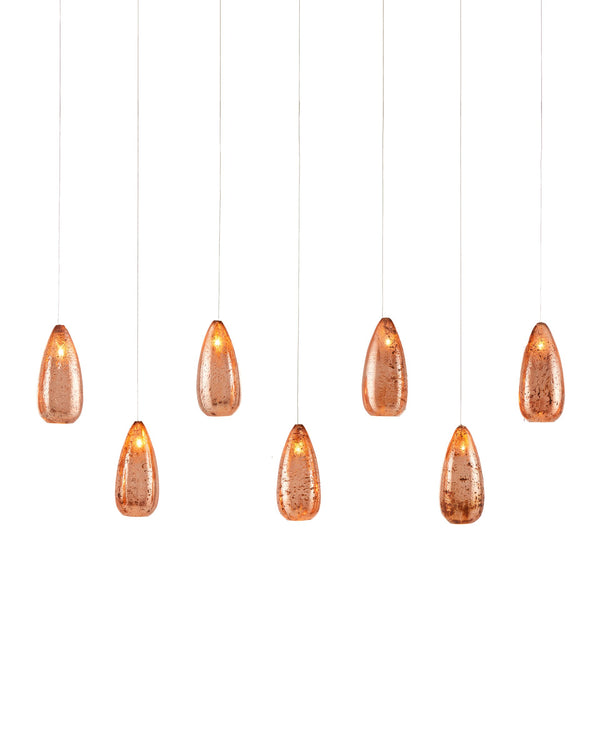 Currey & Company Rame Seven Light Mercury Glass Pendant Handcrafted Metallic Teardrop Dining Fixture Linear 9000-1065