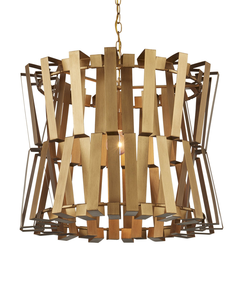 Currey & Company Chaconne Handcrafted Brass Drum Chandelier Geometric Metalwork Glam Dining Room Light 9000-1079