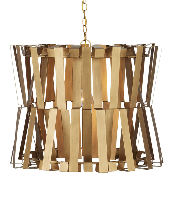 Currey & Company Chaconne Handcrafted Brass Drum Chandelier Geometric Metalwork Glam Dining Room Light 9000-1079