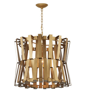 Currey & Company Chaconne Handcrafted Brass Drum Chandelier Geometric Metalwork Glam Dining Room Light 9000-1079