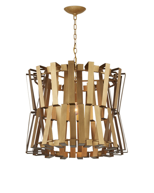 Currey & Company Chaconne Handcrafted Brass Drum Chandelier Geometric Metalwork Glam Dining Room Light 9000-1079