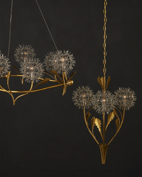 Currey & Company Dandelion Wrought Iron Pendant Light Handcrafted Floral Sculpture for Dining Rooms 9000-1081