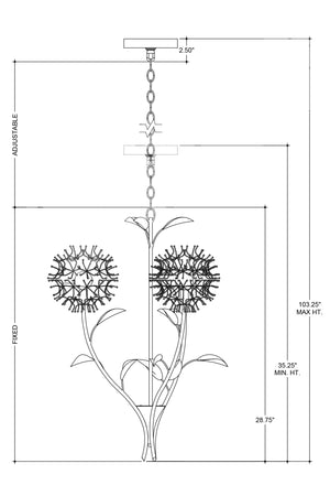Currey & Company Dandelion Wrought Iron Pendant Light Handcrafted Floral Sculpture for Dining Rooms 9000-1081