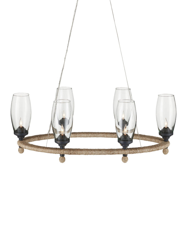 Currey & Company Hightider Oval Chandelier Recycled Glass Abaca Rope Coastal Farmhouse Dining Light 9000-1086