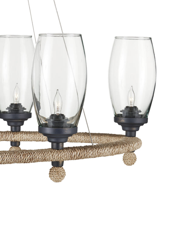 Currey & Company Hightider Oval Chandelier Recycled Glass Abaca Rope Coastal Farmhouse Dining Light 9000-1086