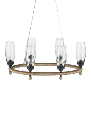 Currey & Company Hightider Oval Chandelier Recycled Glass Abaca Rope Coastal Farmhouse Dining Light 9000-1086