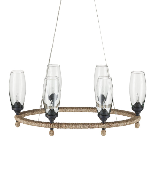 Currey & Company Hightider Oval Chandelier Recycled Glass Abaca Rope Coastal Farmhouse Dining Light 9000-1086