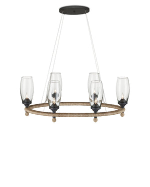 Currey & Company Hightider Oval Chandelier Recycled Glass Abaca Rope Coastal Farmhouse Dining Light 9000-1086