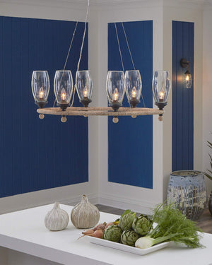 Currey & Company Hightider Oval Chandelier Recycled Glass Abaca Rope Coastal Farmhouse Dining Light 9000-1086