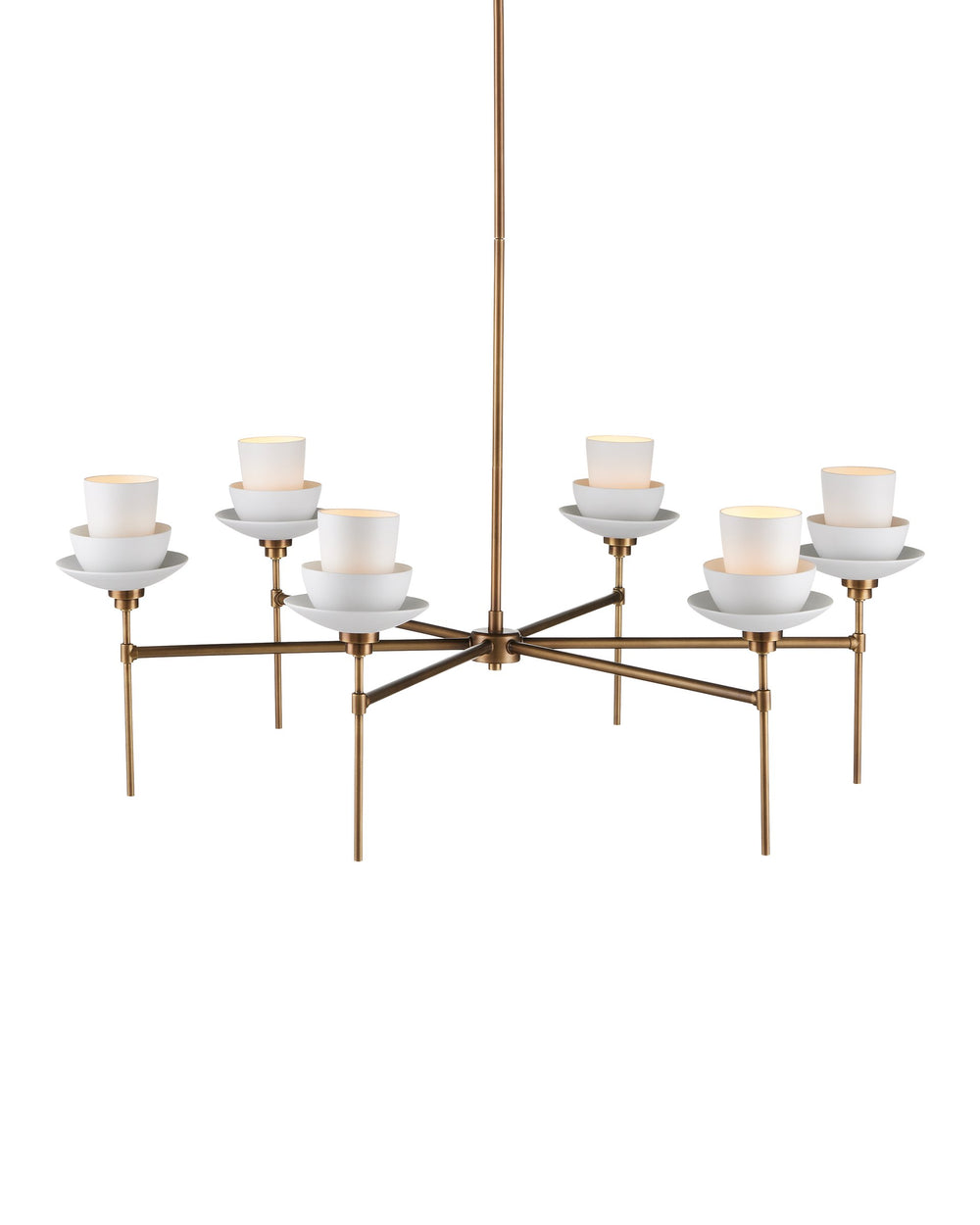 Currey & Company Etiquette Antique Brass Chandelier with Bone China Teacup Shades for Dining Rooms 9000-1092