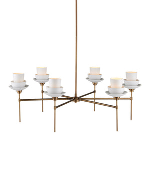 Currey & Company Etiquette Antique Brass Chandelier with Bone China Teacup Shades for Dining Rooms 9000-1092