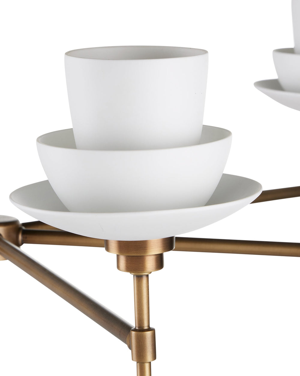 Currey & Company Etiquette Antique Brass Chandelier with Bone China Teacup Shades for Dining Rooms 9000-1092