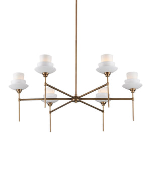 Currey & Company Etiquette Antique Brass Chandelier with Bone China Teacup Shades for Dining Rooms 9000-1092