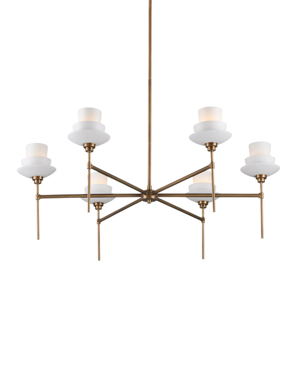 Currey & Company Etiquette Antique Brass Chandelier with Bone China Teacup Shades for Dining Rooms 9000-1092