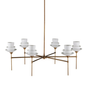 Currey & Company Etiquette Antique Brass Chandelier with Bone China Teacup Shades for Dining Rooms 9000-1092