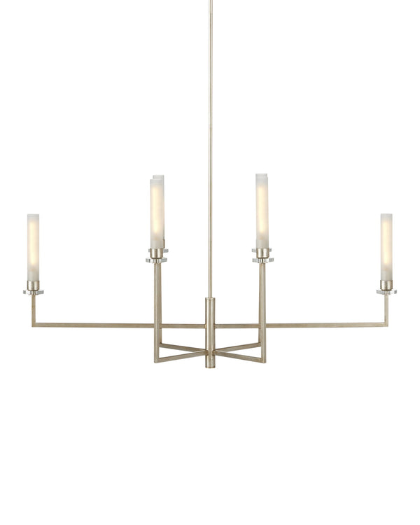 Currey & Company Courante Oblong Crystal Chandelier with Frosted Glass Sleeves for Dining Rooms 9000-1093