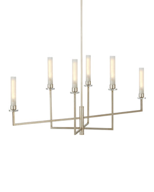 Currey & Company Courante Oblong Crystal Chandelier with Frosted Glass Sleeves for Dining Rooms 9000-1093